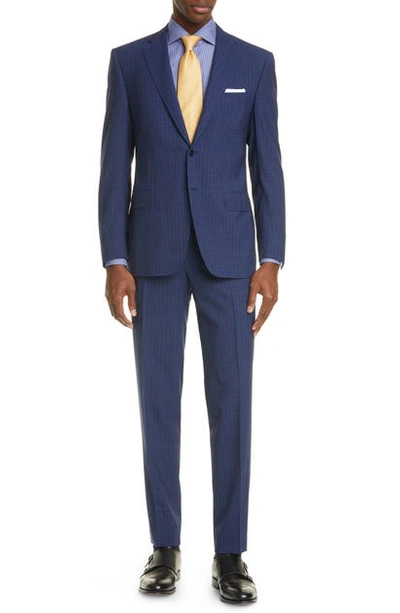 Shop Canali Siena Soft Classic Fit Check Wool Suit In Navy