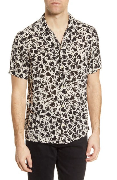 Shop Allsaints Heartbreak Regular Fit Short Sleeve Button-up Shirt In Ecru/ Jet Black