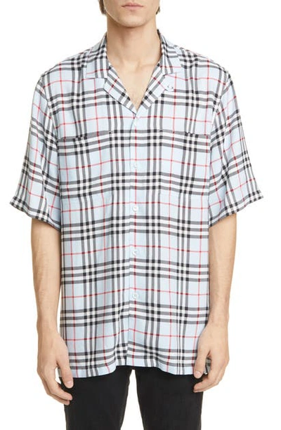 Shop Burberry Raymouth Check Short Sleeve Button-up Shirt In Pale Blue Ip Check