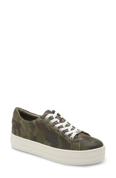 Shop Jslides Hippie Platform Sneaker In Green Camouflage Leather