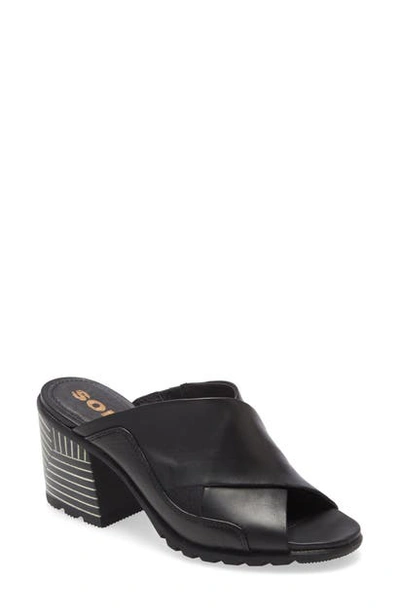 Shop Sorel Nadia Slide Sandal In Black Leather