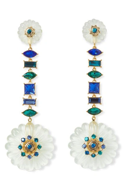 Shop Vince Camuto Resin Flower Linear Earrings In Gold/multicolor/sea Green
