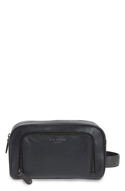 Shop Ted Baker Core Leather Dopp Kit In Navy
