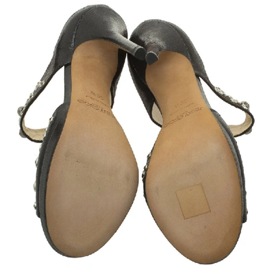 Pre-owned Jimmy Choo Black Studded Leather Bonnie Back Zip Platform Sandals Size 36.5