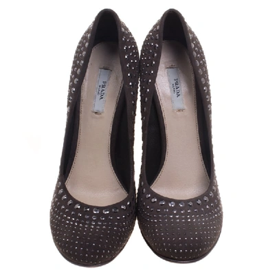 Pre-owned Prada Grey Suede Studded Pumps Size 39