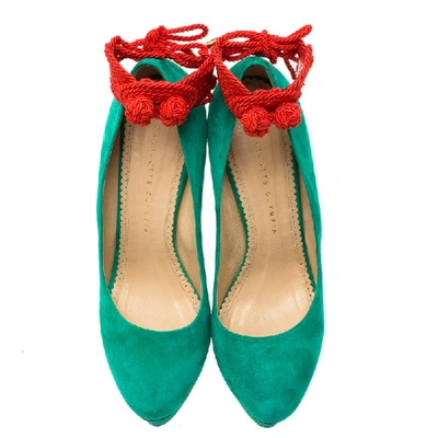 Pre-owned Charlotte Olympia Green Suede Dolly Platform Pumps Size 40