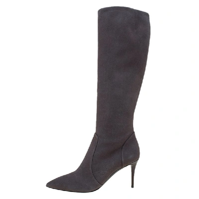 Pre-owned Giuseppe Zanotti Grey Suede Pointed Toe Knee Boots Size 37