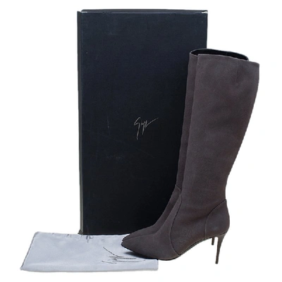 Pre-owned Giuseppe Zanotti Grey Suede Pointed Toe Knee Boots Size 37
