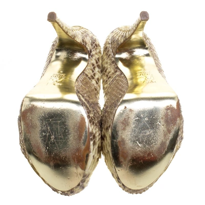 Pre-owned Gina Beige Python Hoodie Platform Pumps Size 38