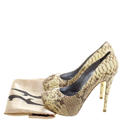 Pre-owned Gina Beige Python Hoodie Platform Pumps Size 38