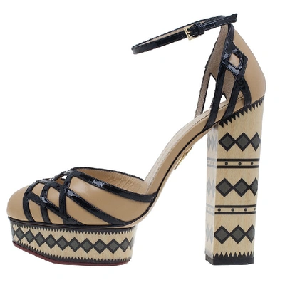 Pre-owned Charlotte Olympia Beige And Black Ay Caramba! Ankle Strap Sandals Size 40