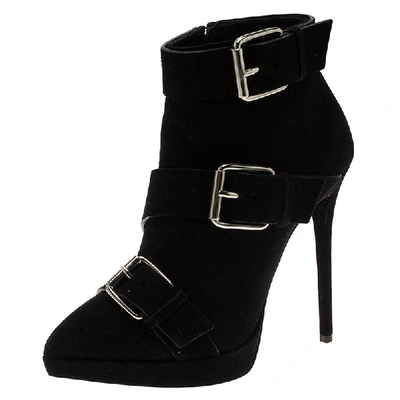 Pre-owned Giuseppe Zanotti Black Buckled Suede Platform Ankle Boots Size 38