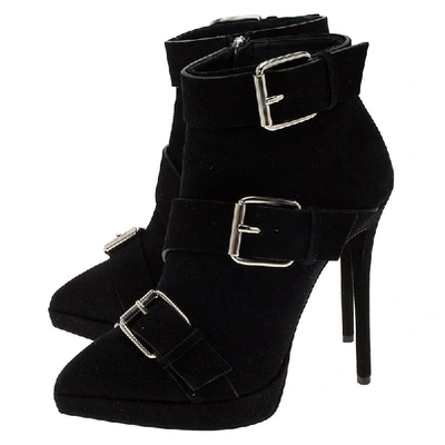 Pre-owned Giuseppe Zanotti Black Buckled Suede Platform Ankle Boots Size 38