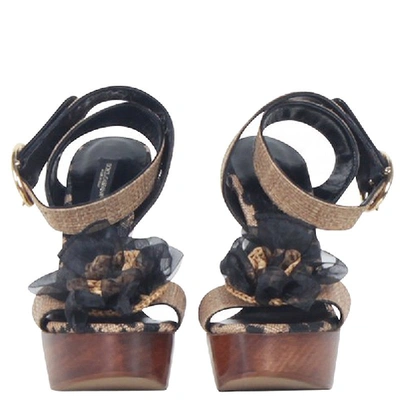 Pre-owned Dolce & Gabbana Leopard Raffia Platform Sandals Size 38 In Brown