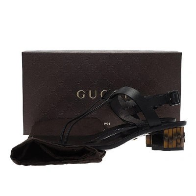 Pre-owned Gucci Black Leather Dahlia Bamboo Heel Thong Sandals Size 40