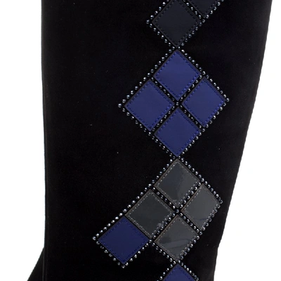 Pre-owned Loriblu Black Abstract Embellished Suede Knee High Boots Size 41