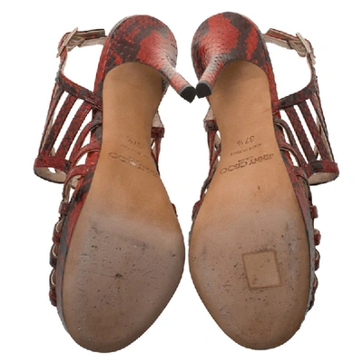 Pre-owned Jimmy Choo Red Python Keenan Python Platform Sandals Size 37.5