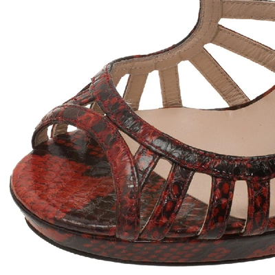 Pre-owned Jimmy Choo Red Python Keenan Python Platform Sandals Size 37.5