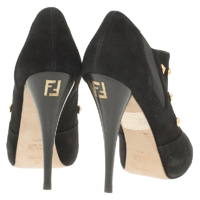 FENDI Pre-owned Black Studded Suede Platform Ankle Boots Size 37.5
