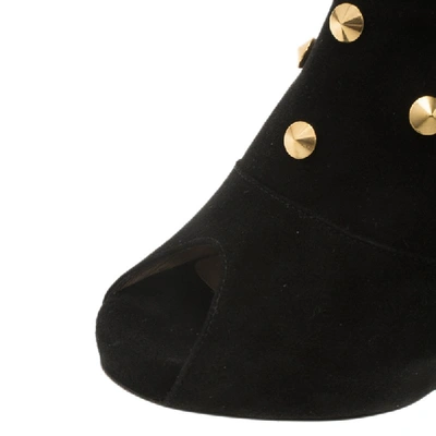 Pre-owned Fendi Black Studded Suede Platform Ankle Boots Size 37.5