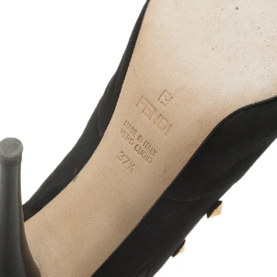 Pre-owned Fendi Black Studded Suede Platform Ankle Boots Size 37.5