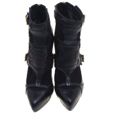 Pre-owned Alexander Mcqueen Black Leather And Suede Buckle Detail Ankle Boots Size 38
