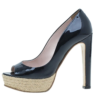 Pre-owned Miu Miu Black Patent Open Toe Pumps Size 36