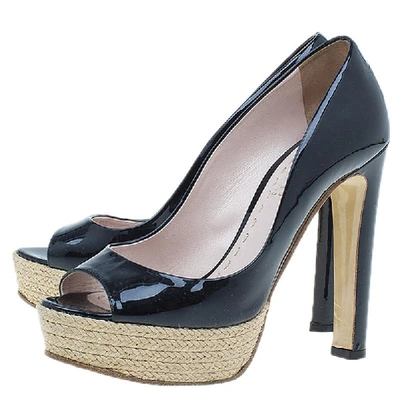 Pre-owned Miu Miu Black Patent Open Toe Pumps Size 36