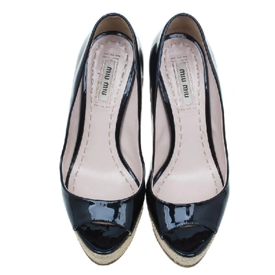 Pre-owned Miu Miu Black Patent Open Toe Pumps Size 36