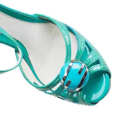 Pre-owned Fendi Turquoise Python Embossed Slingback Platform Sandals Size 39 In Green