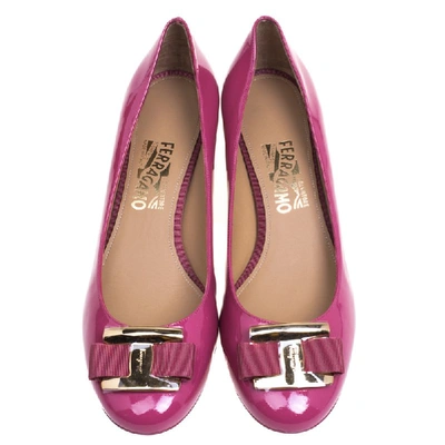 Pre-owned Ferragamo Rouge Pink Patent Leather Ninna Block Heel Pumps Size 41