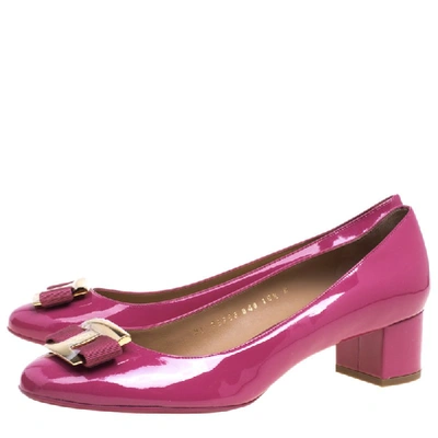 Pre-owned Ferragamo Rouge Pink Patent Leather Ninna Block Heel Pumps Size 41