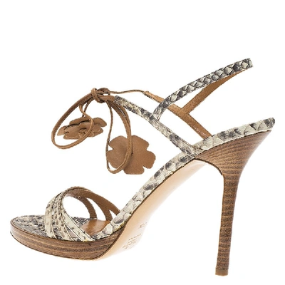 Pre-owned Valentino Garavani Beige Python Ankle Strap Sandals Size 39.5