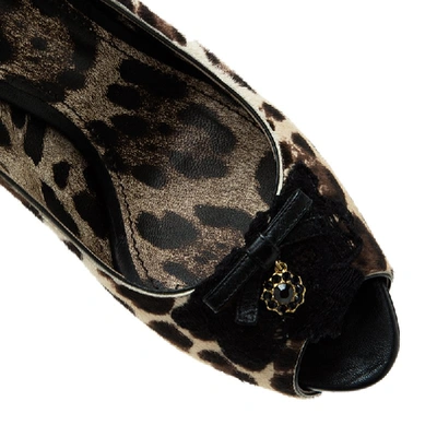 Pre-owned Dolce & Gabbana Beige Leopard Print Pony Hair Bow Peep Toe Pumps Size 40