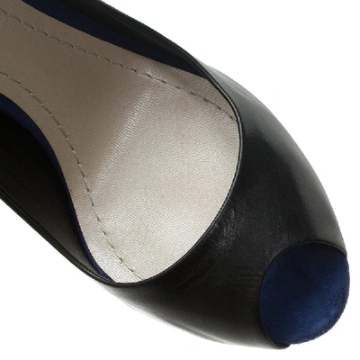 Pre-owned Dior Black Leather And Blue Suede Rose Detail Peep Toe Platform Pumps Size 37.5