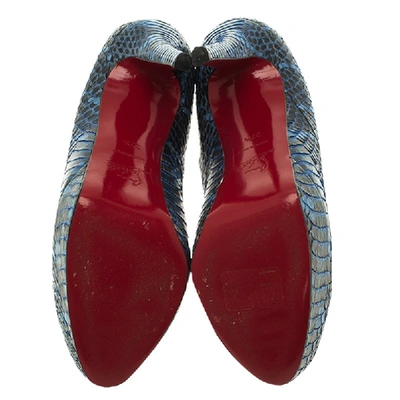 Pre-owned Christian Louboutin Blue Python Bianca Platform Pumps Size 37.5