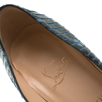 Pre-owned Christian Louboutin Blue Python Bianca Platform Pumps Size 37.5