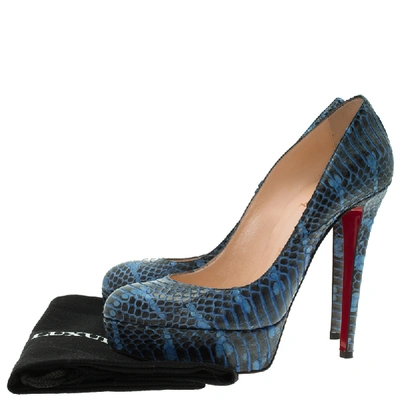 Pre-owned Christian Louboutin Blue Python Bianca Platform Pumps Size 37.5