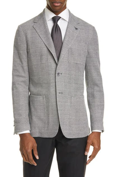 Shop Canali Classic Fit Plaid Knit Cotton Blend Sport Coat In Navy/ White