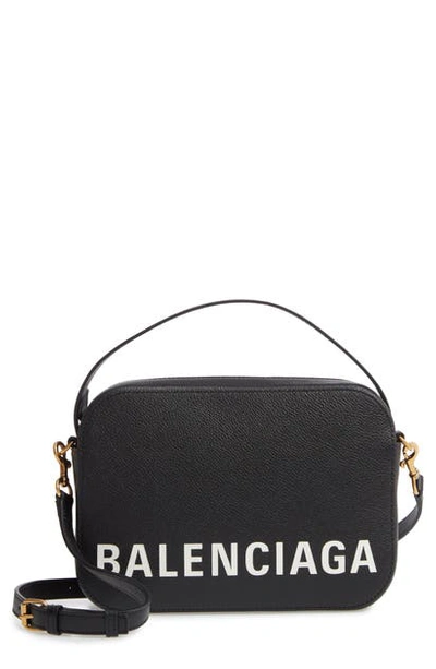 Shop Balenciaga Ville Calfskin Camera Bag In Black/ L White