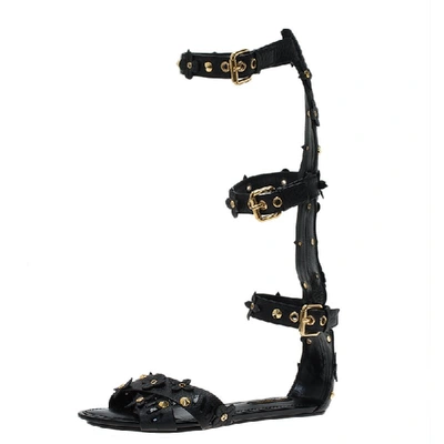 Pre-owned Louis Vuitton Black Leather Fleur Gladiator Sandals Size 36