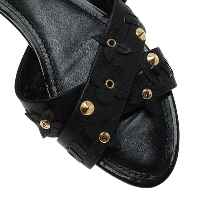 Pre-owned Louis Vuitton Black Leather Fleur Gladiator Sandals Size 36