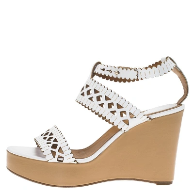 Pre-owned Chloé White Cutout Leather Platform Wedge Sandals Size 40