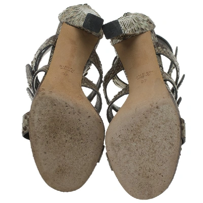 Pre-owned Gucci Two Tone Studded Python Sigourney Cage Sandals Size 37 In Green