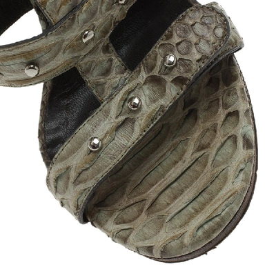 Pre-owned Gucci Two Tone Studded Python Sigourney Cage Sandals Size 37 In Green
