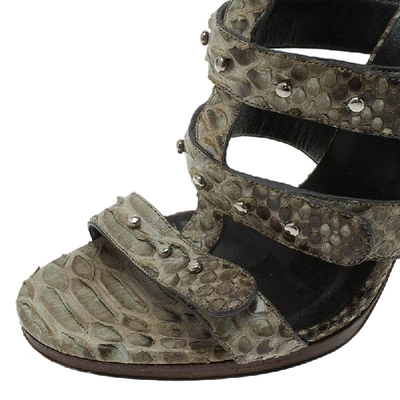 Pre-owned Gucci Two Tone Studded Python Sigourney Cage Sandals Size 37 In Green