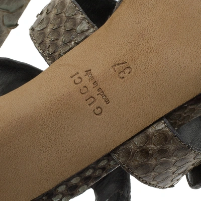Pre-owned Gucci Two Tone Studded Python Sigourney Cage Sandals Size 37 In Green