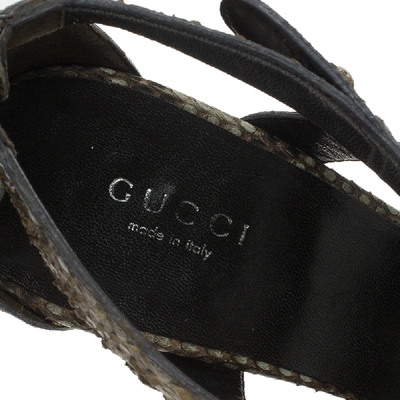 Pre-owned Gucci Two Tone Studded Python Sigourney Cage Sandals Size 37 In Green