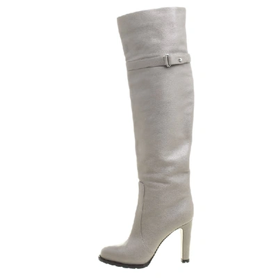 Pre-owned Gianvito Rossi Grey Leather Knee High Boots Size 38