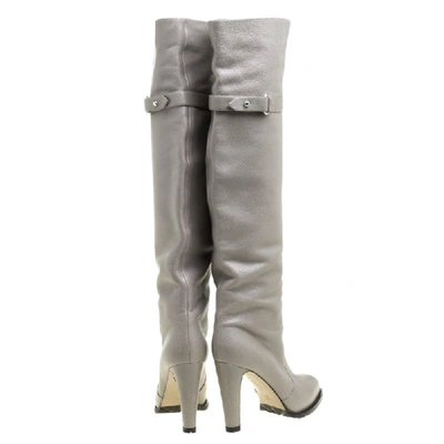 Pre-owned Gianvito Rossi Grey Leather Knee High Boots Size 38